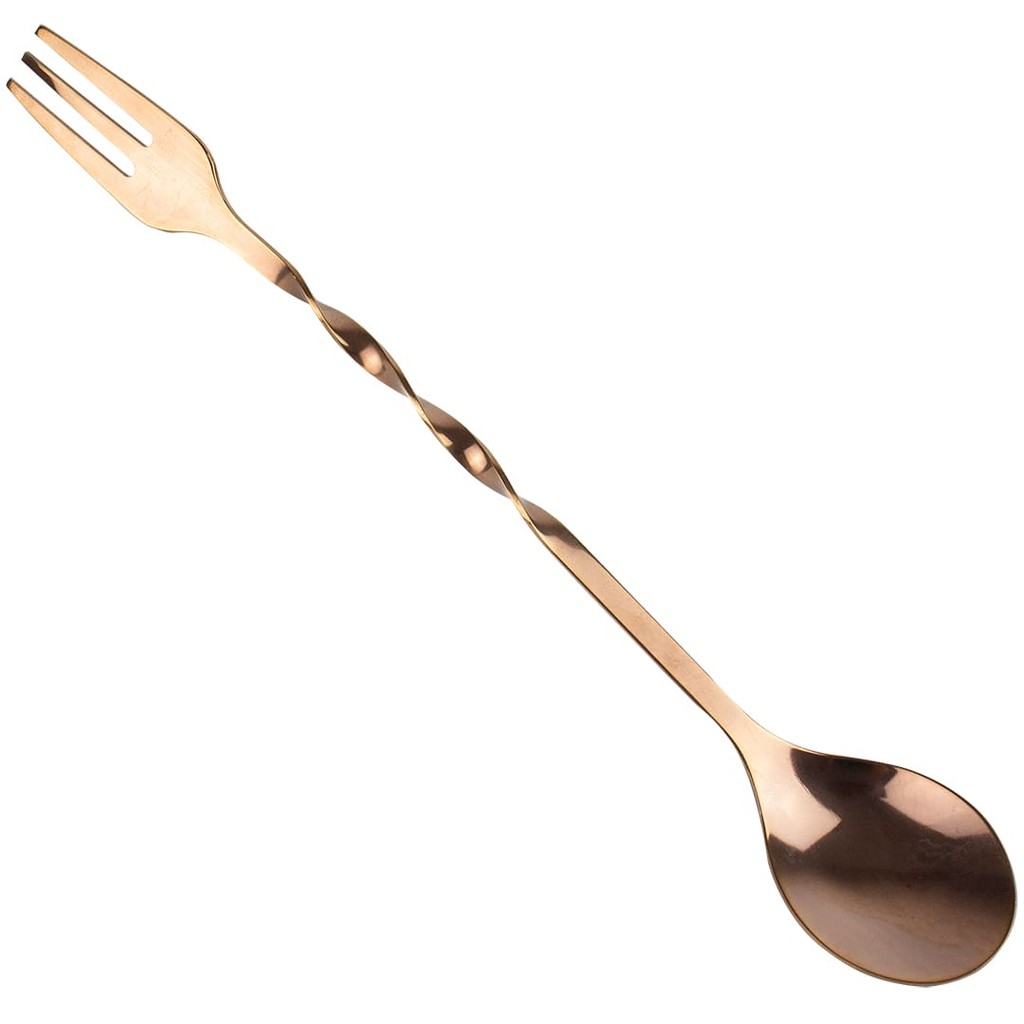 Colher Bailarina Garfo Tridente Inox Cor Cobre Velho 23cm Bartender Store