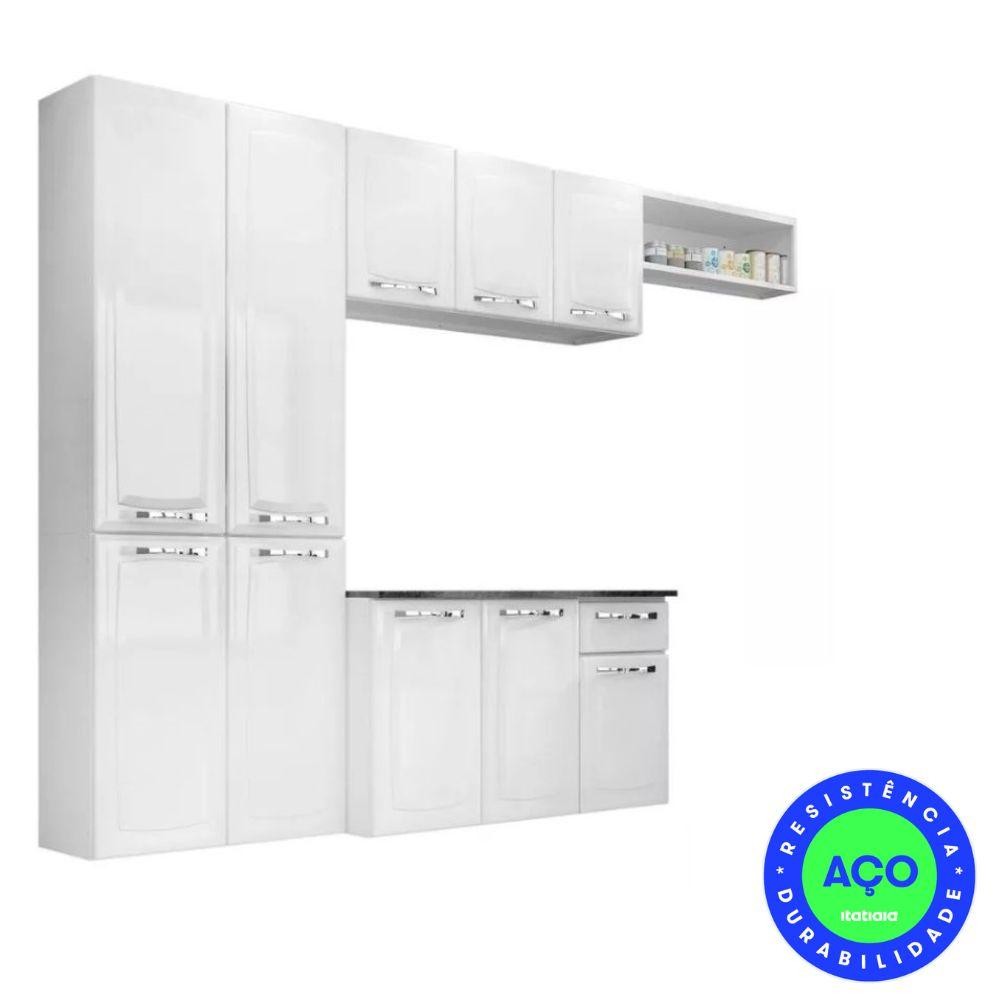 Cozinha Completa Itatiaia Aço Amanda Com Paneleiro Duplo Armário Aéreo e Balcão Branco Nevada