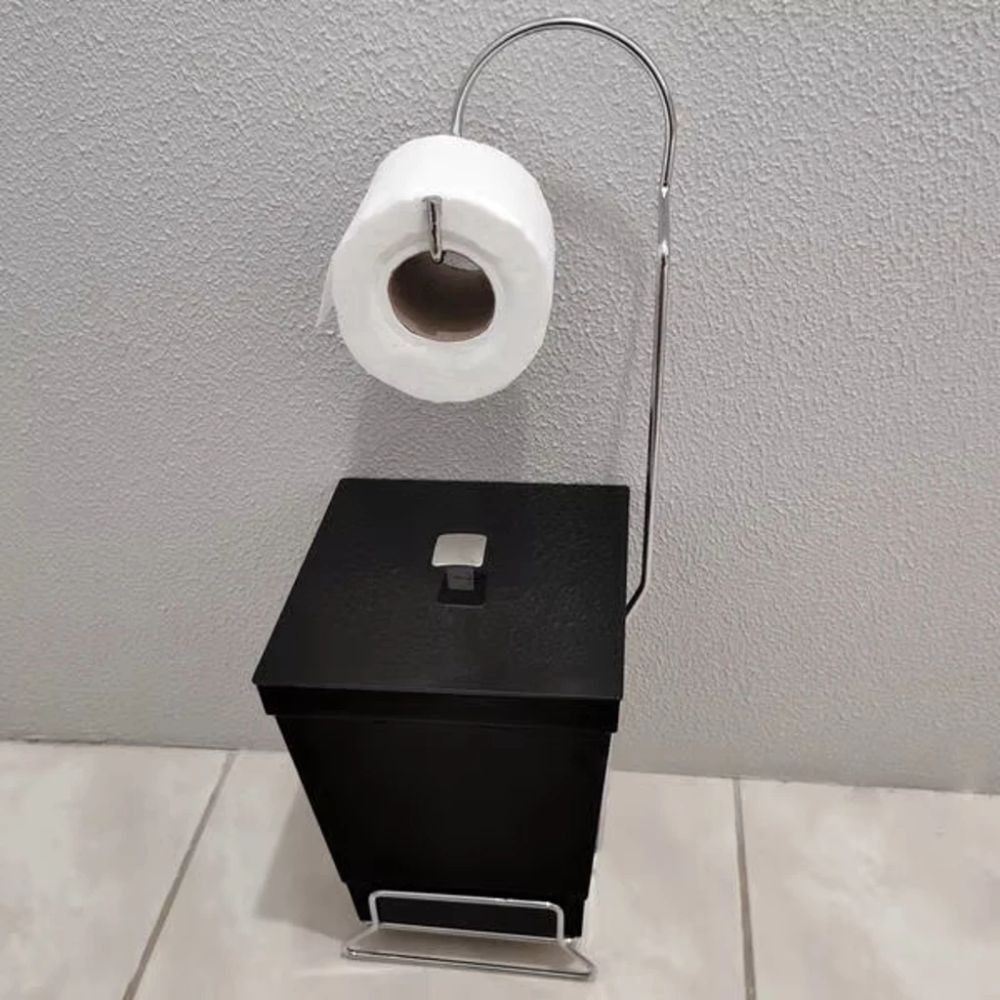 Lixeira Preta 6,5L Stolf com Suporte para Papel Higiênico — imagem 2 de 2