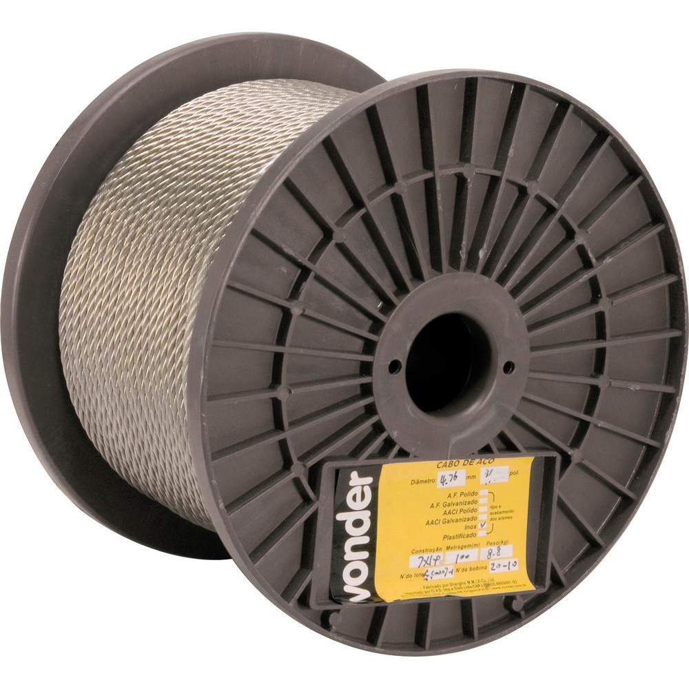 Cabo de aço aai 3/16" alma de aço 6x7 inox c/ 100m Vonder em Oferta na Shopee