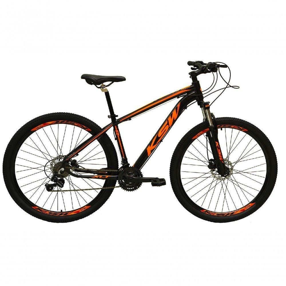 Bicicleta Aro 29 Ksw Xlt Alumínio 24v Câmbios Shimano Garfo Com Trava No Ombro - Preto-laranja Tam.17