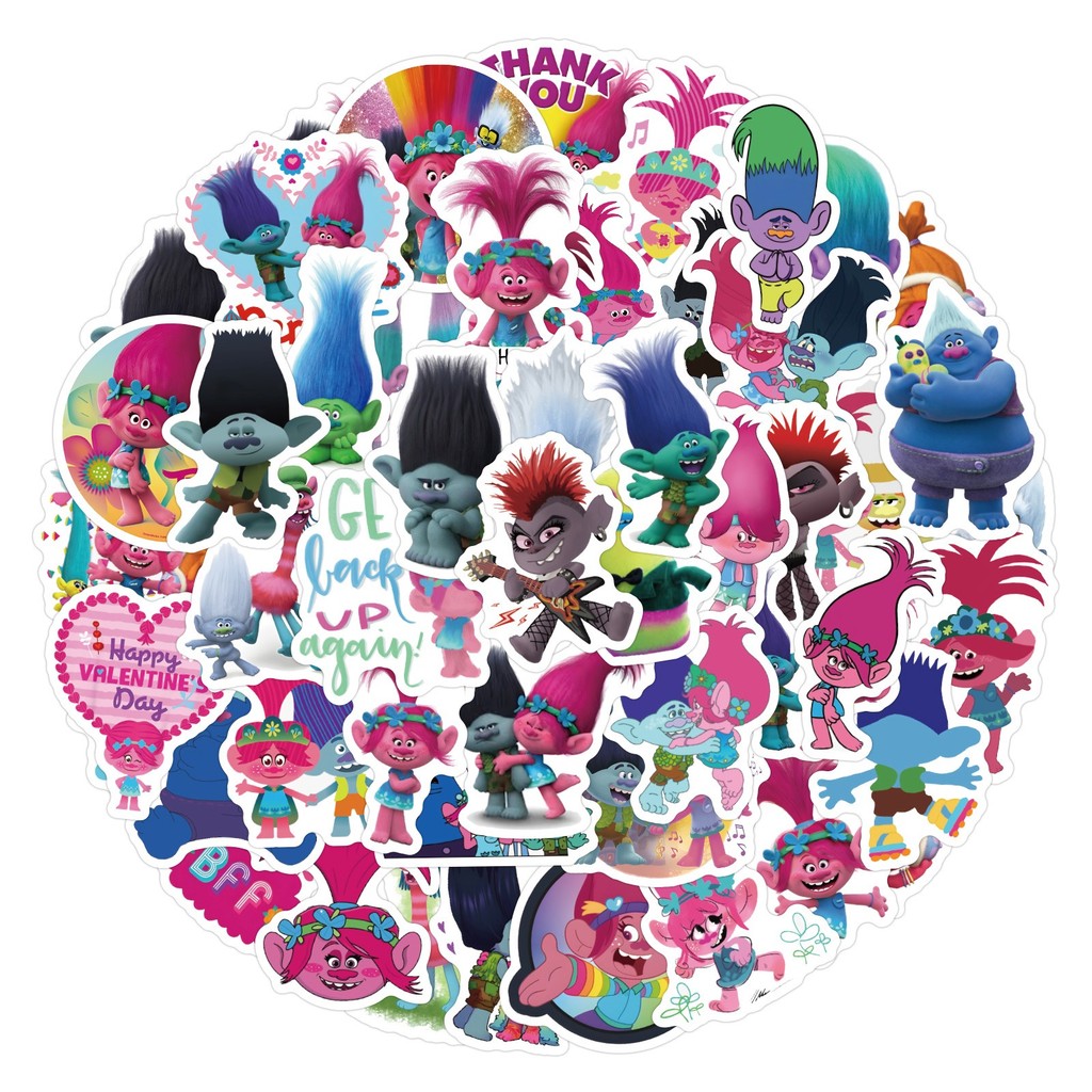 60 Pc/Lote Não Repetindo Filme Trolls Adesivos À Prova Dwaterproof Água Decoração De Festa Crianças Favor