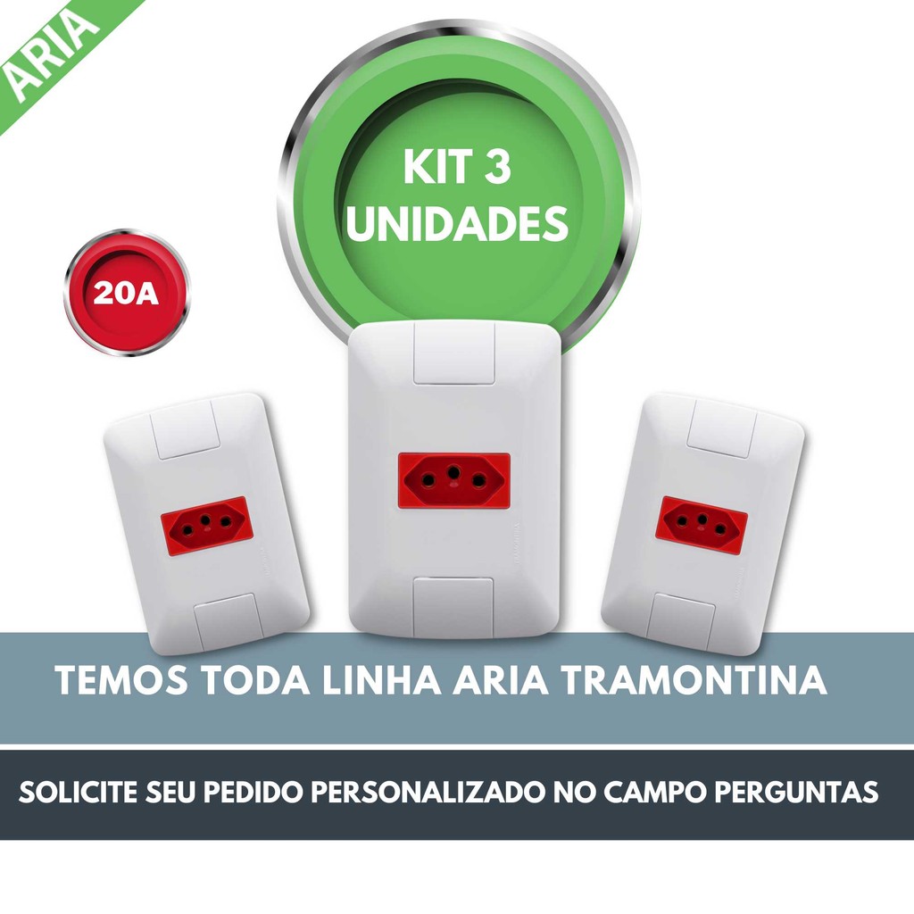 Conjunto Tomada 2P+T Tramontina Aria 20A Vermelha Kit 03 Unidades em Oferta na Shopee