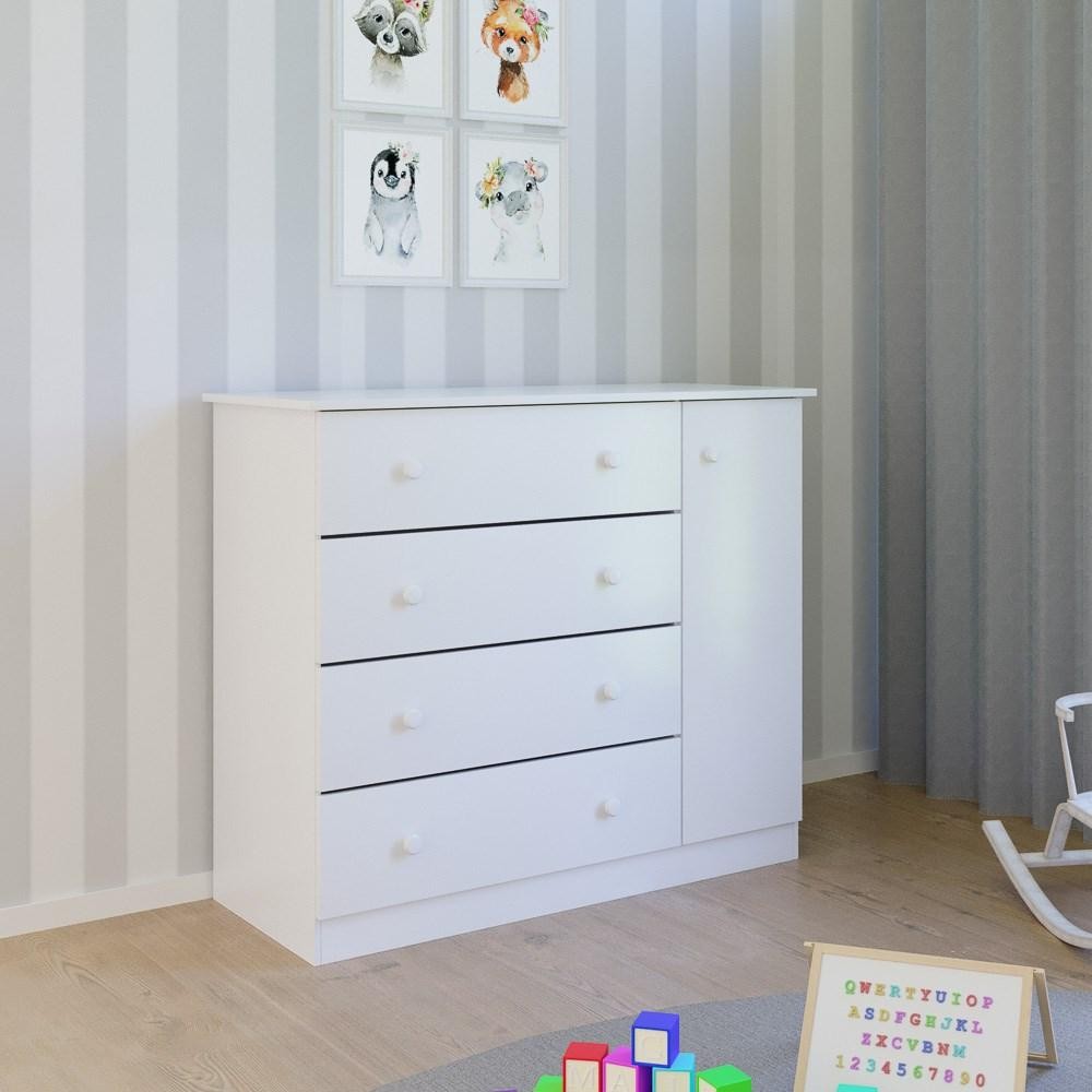 Cômoda Infantil 01 Porta e 04 Gavetas Serena P04 Branco - Mpozenato em Oferta na Shopee