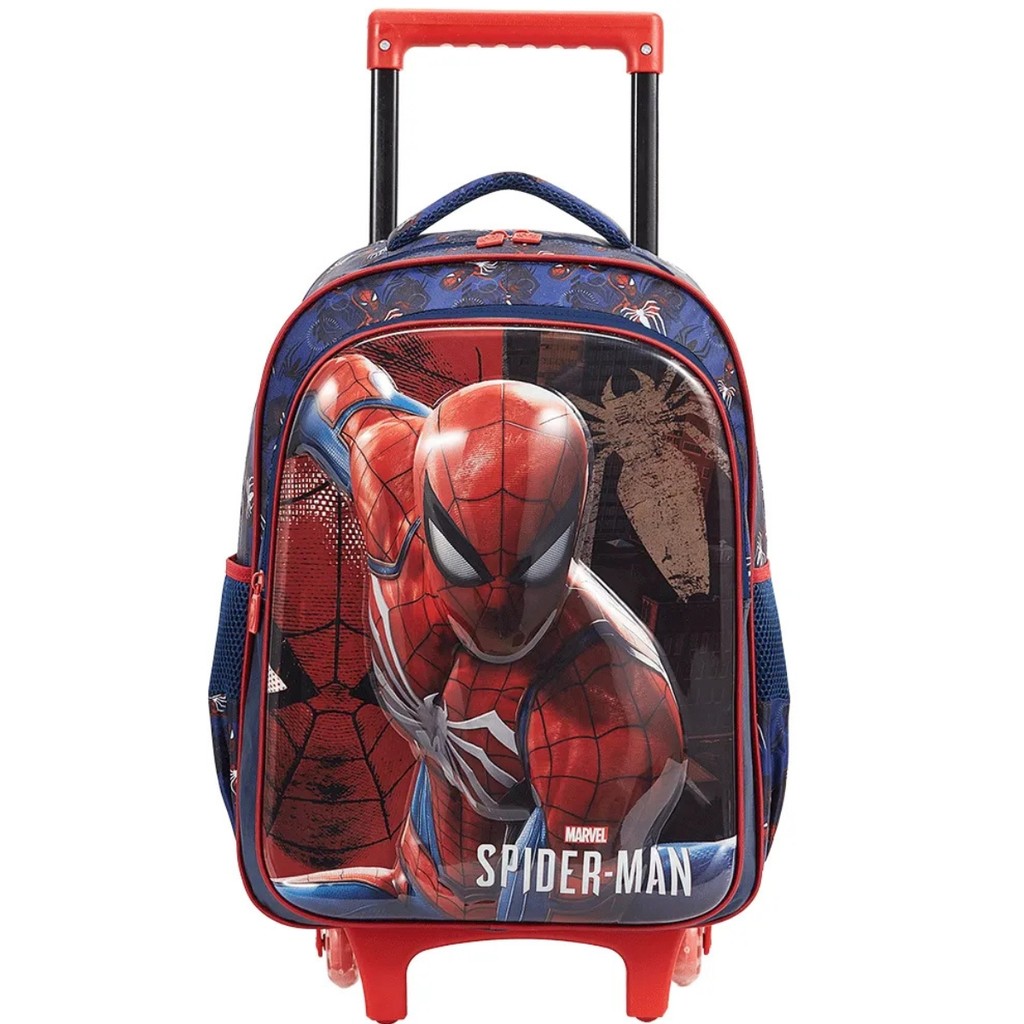 Mochila Infantil Escolar C/ Rodas 18l Homem Aranha Em Relevo