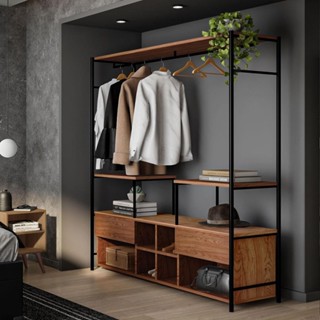 Guarda-Roupa Closet Modulado Barcelona Casal 2 GV Madeira e Preto em Oferta na Shopee