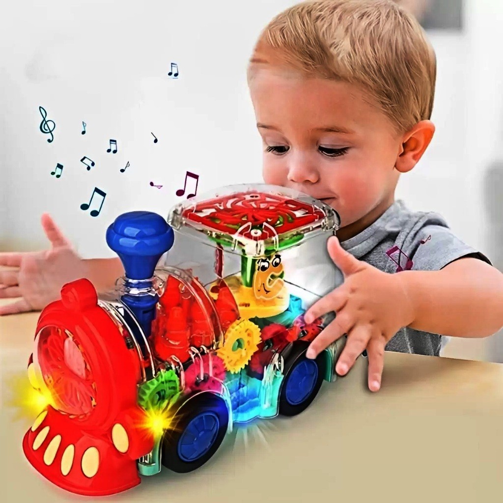 Brinquedo TrenzinhoTransparente Grande 20Cm Trem Musical Infantil Bate E Volta Luzes E Som - HM TOYS