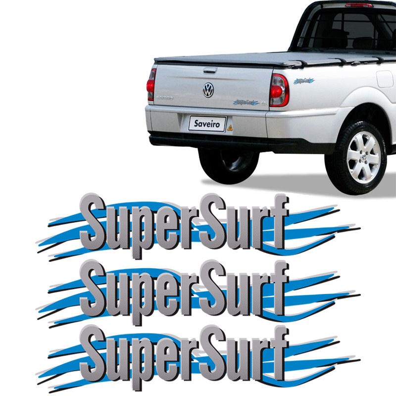Kit Emblemas Super Surf 2003/2008 Cinza/Azul Saveiro Parati