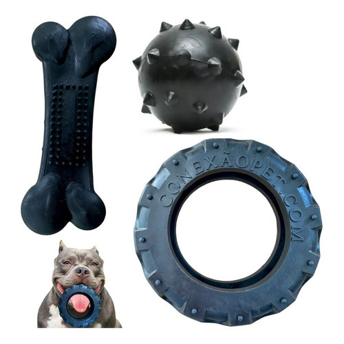 Kit Brinquedos Cachorros Cães Grande Porte Rotweiller Pit Bull Pneu Bola maciça Extra Grandes