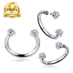 Piercing Ferradura Zircônia Redonda Prata 925 Septo Helix Daith Septo Mamilo Piercing Cartilagem