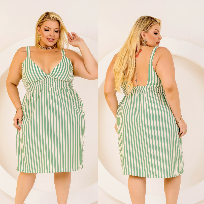 Vestido Curto Plus Size Alças Decote V Ajuste de Elástico na Cintura Soltinho