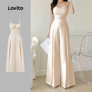 Lovito Macacão elegante com zíper plissado liso para mulheres L128ED177 em Oferta na Shopee