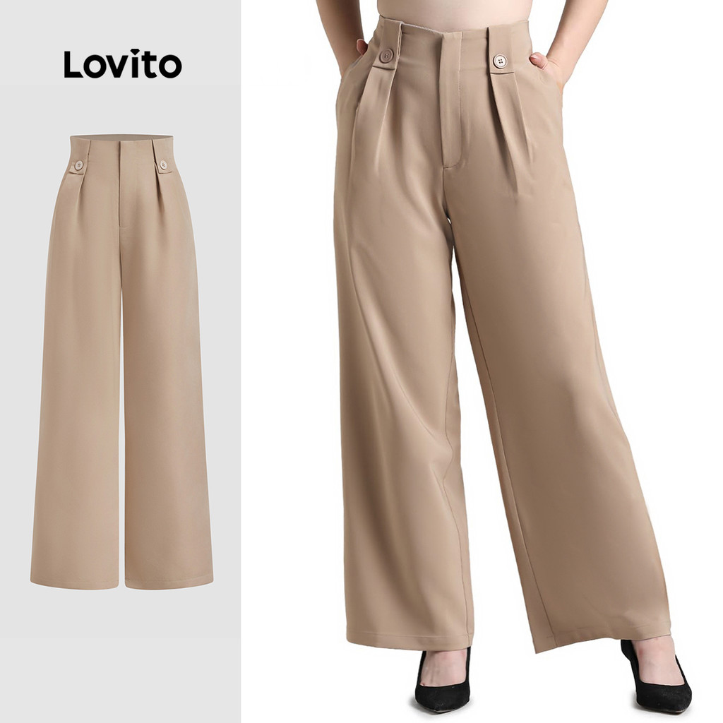 Lovito Calças elegantes com botões lisos para mulheres L129AD069 - Women Clothes