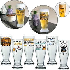 Kit 6 Copos de Vidro Munich Pilsen 200ml Frases Divertidas Presente Criativo Cerveja