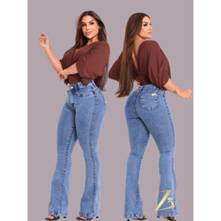 Calca Jeans Feminina Flare Boca de Sino com Elastano Elegante em Oferta na Shopee