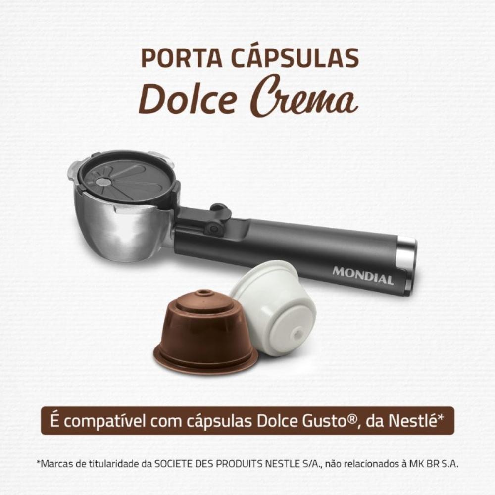 Detalhes do Cafeteira Mondial Expresso Dolce Crema 20 Bar C-20-EC 127V + Porta Cápsulas Dolce Gusto CPC-DG