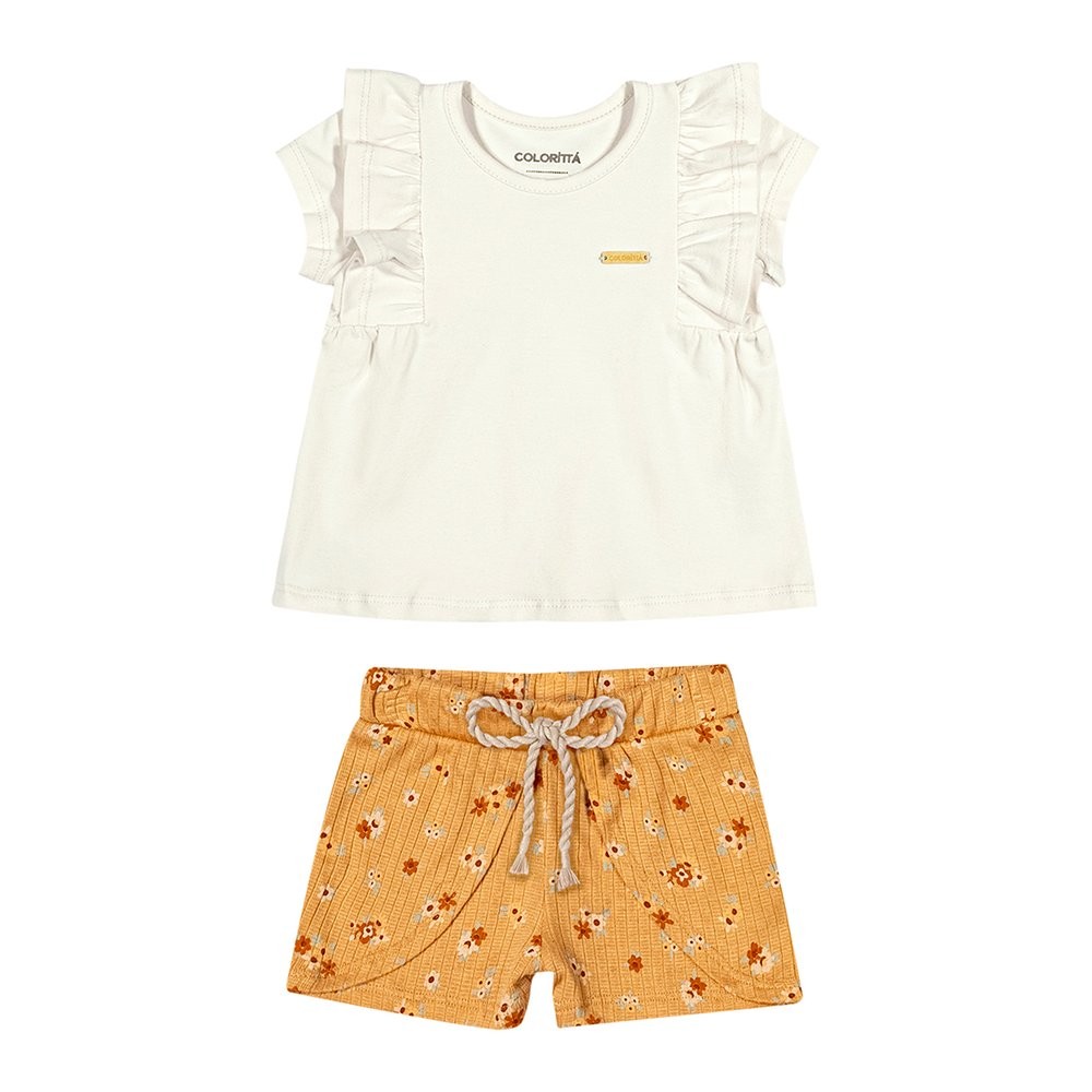 Detalhes do Conjunto Menina Blusa Babado e Short Floral - Colorittá