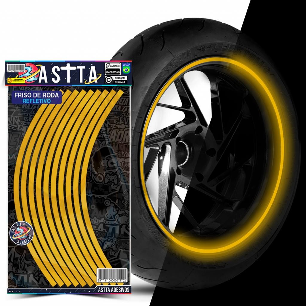 Kit Adesivos Friso de Roda M1 Dourado Roda Refletivo Aro 13 ao 22 Filete Resistente Para Moto e Carro