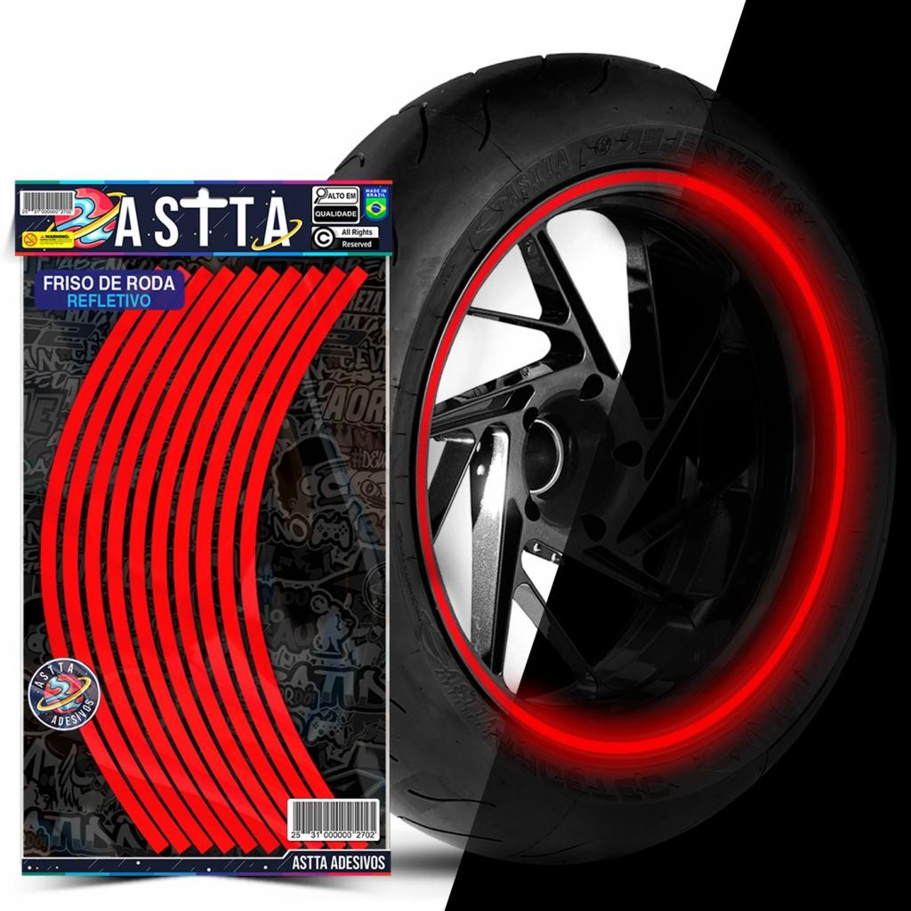 Kit Adesivos Friso de Roda M1 Vermelho Roda Refletivo Aro 13 ao 22 Filete Resistente Para Moto e Carro