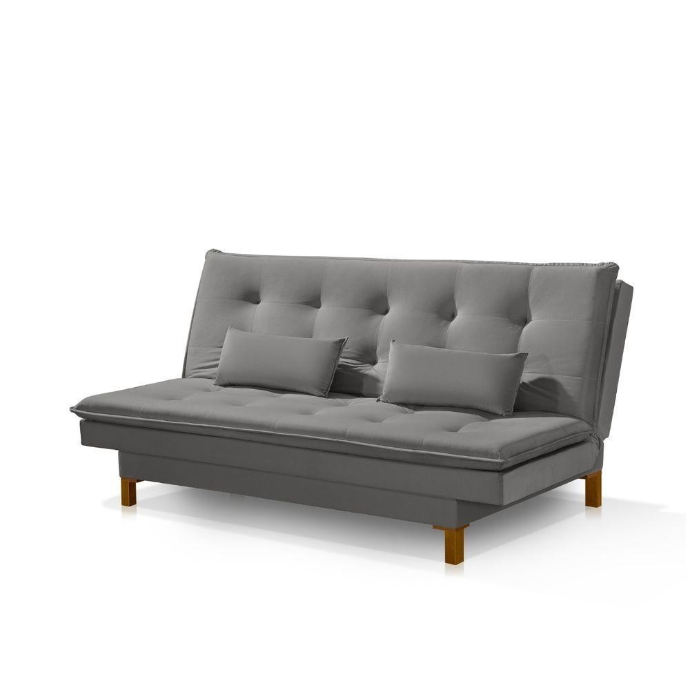 Sofá Cama Bangkok Costura Capitonê Sofisticado Em Madeira Cor cinza - Home & Living