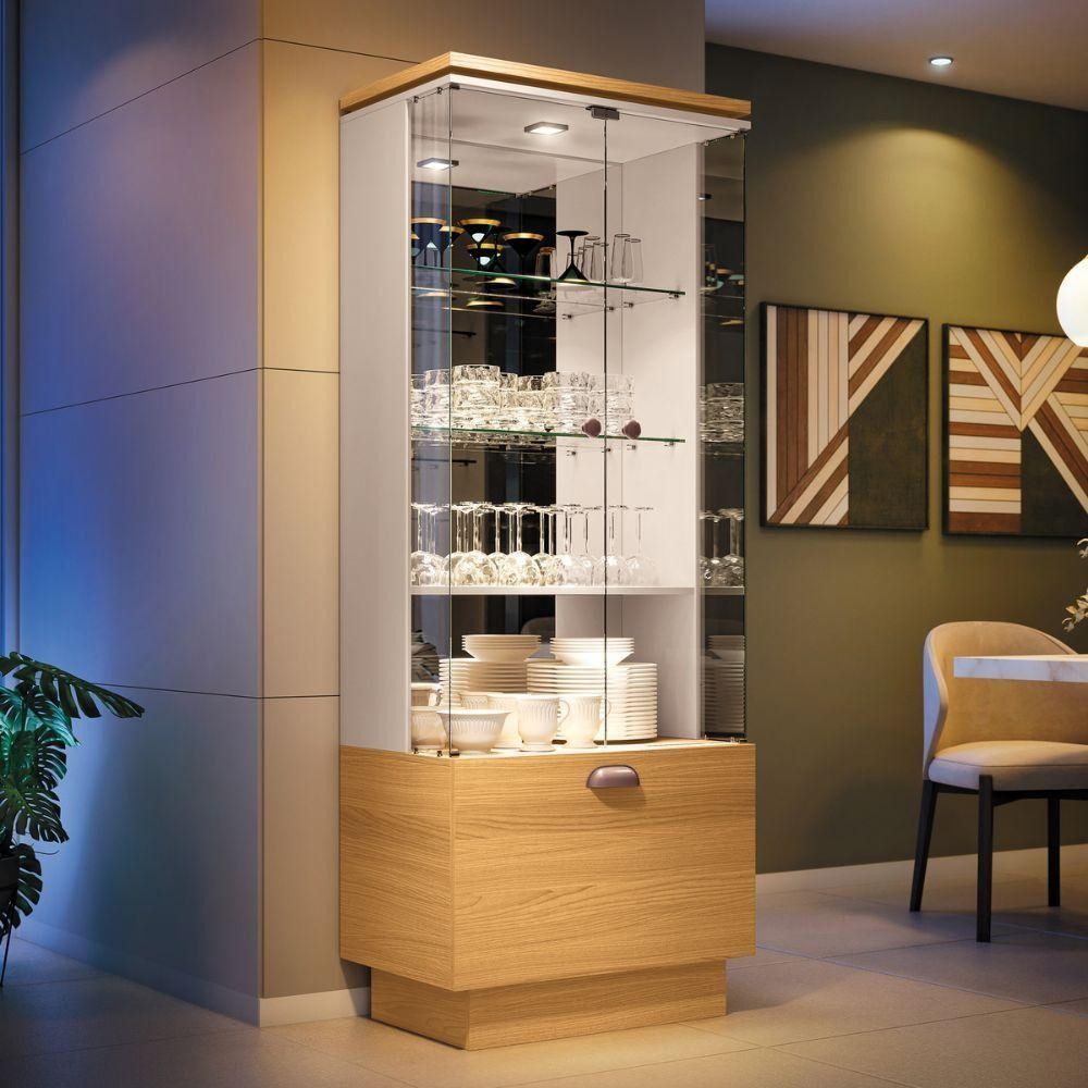 Cristaleira Hb Móveis Aura 2 Portas De Vidro 1 Gaveta Cinamomo-off White em Oferta na Shopee