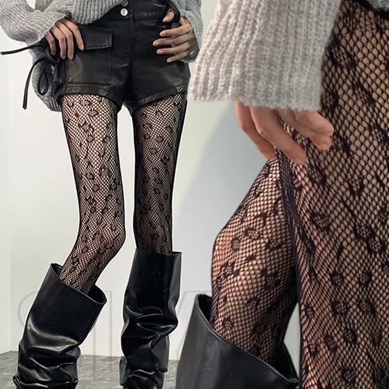 Meia-Calça – Cintura Alta , Ajuste Justo , Estampa De Leopardo Meias De Seda Arrastão De Renda Góticas Vintage Vazadas L em Oferta na Shopee