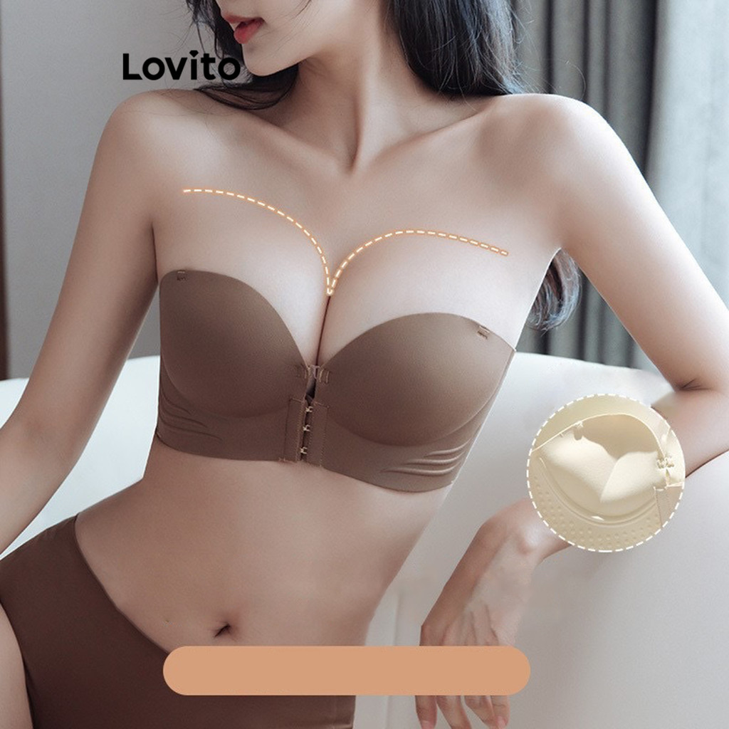 Lovito Bralette Casual Com Botão Liso Frontal De Verão Para Mulheres LNM66068