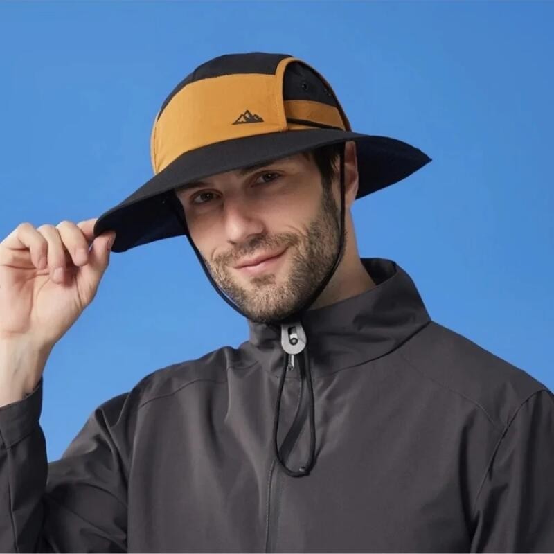 Chapéu de Montanhismo com Aba Larga e Bloqueio de Cores, Impermeável, Chapéu de Pescador Masculino para Ciclismo, Proteç