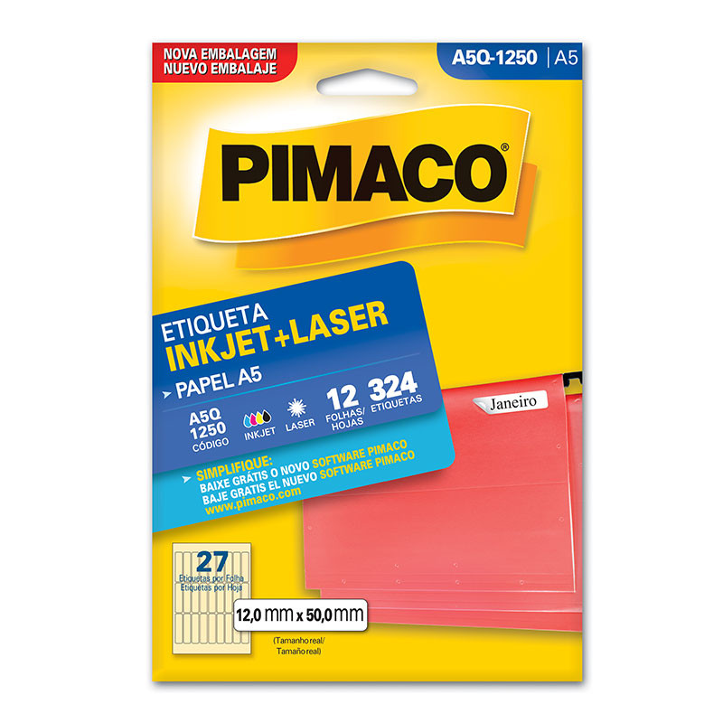 Etiqueta inkjet/laser A5Q1250 com 12 folhas Pimaco - Stationery