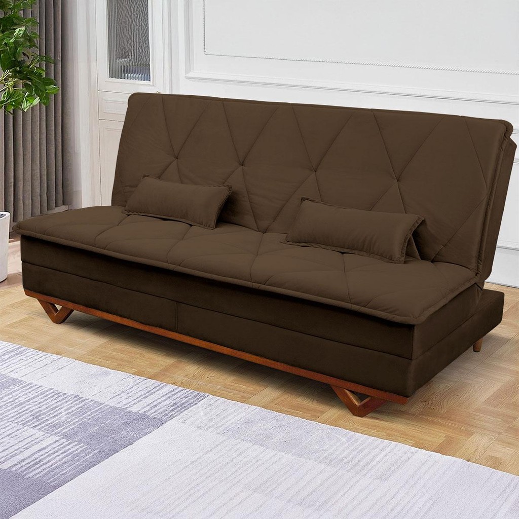 Sofá Cama Estoril 1,90m Marrom Suede Velut - King House - Home & Living