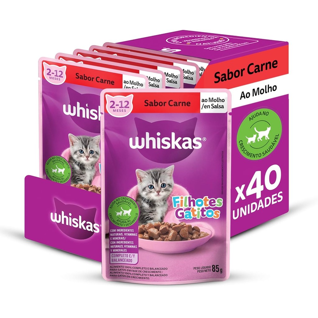 KIT C/ 20 UN Sache Whiskas Gatos Filhotes Carne 85g