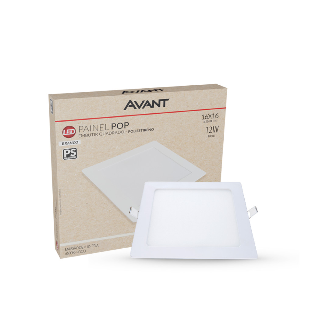 Painel Led Pop Quadrado Embutir 12w 6500k 16x16 Br Avant em Oferta na Shopee