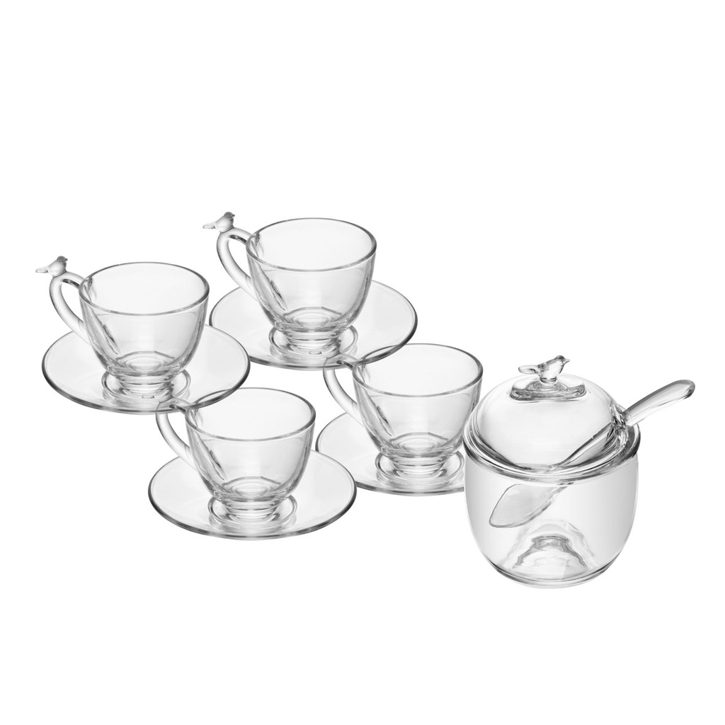 Kit Conjunto 4 Xícaras de Chá 180ml com Pires + Açucareiro Cristal Bird - Wolff em Oferta na Shopee