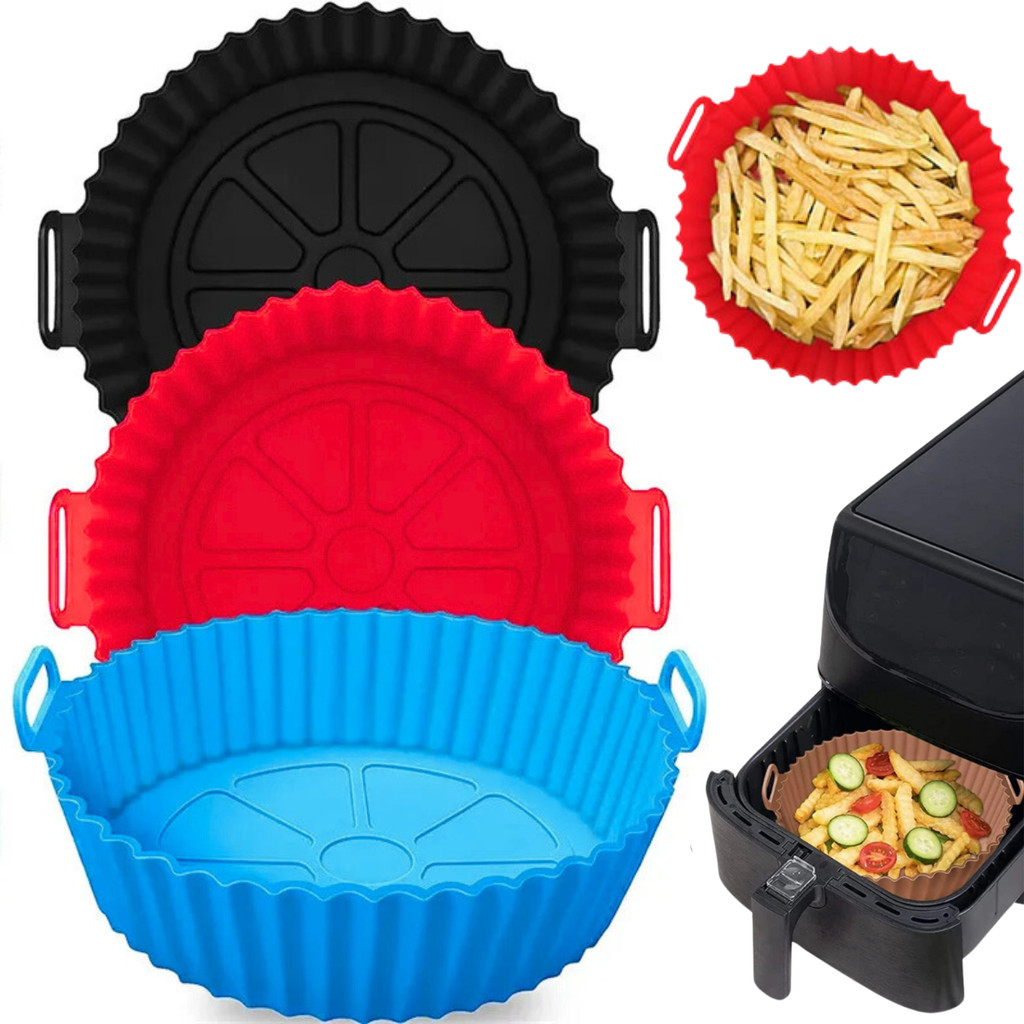 Forma Fritadeira Air Fryer de Silicone Antiaderente Redonda Utensilio de Cozinha Flexível Lavável
