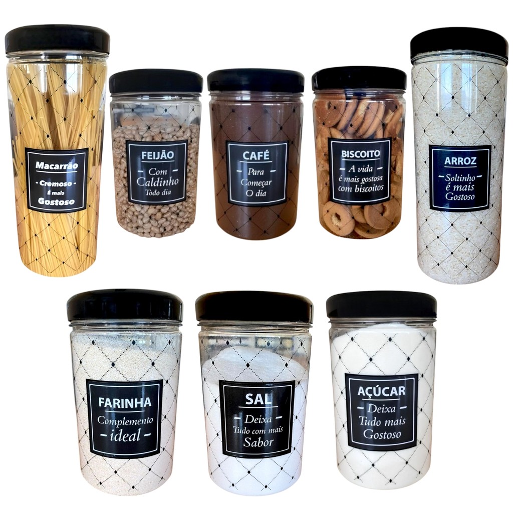 Conjunto De 8 Potes De Mantimento Organizador De Cozinha Material Resistente Plastico Gros...