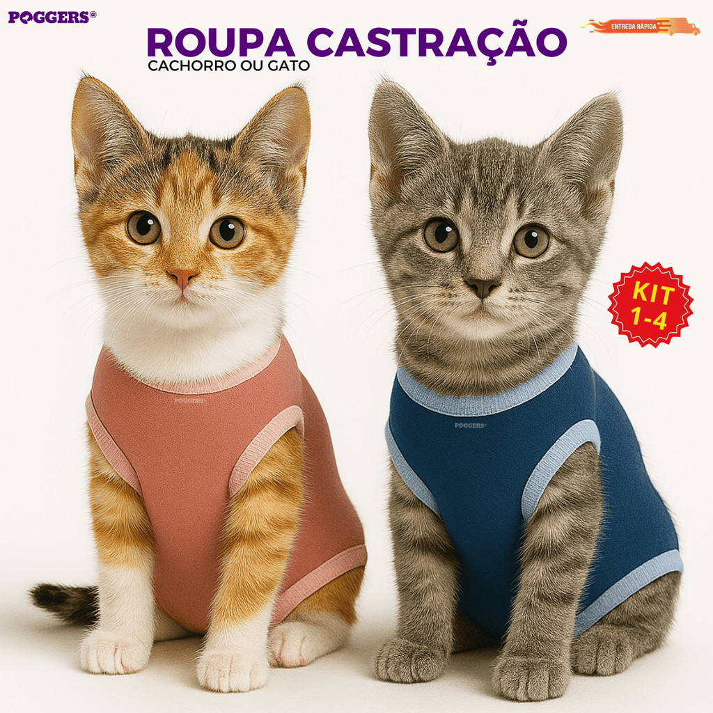 Kit 1-4 Roupa Castração Protetora para Gatos e Cães pós cirúrgica Macho e Fêmea - Tamanho 1 ao 16
