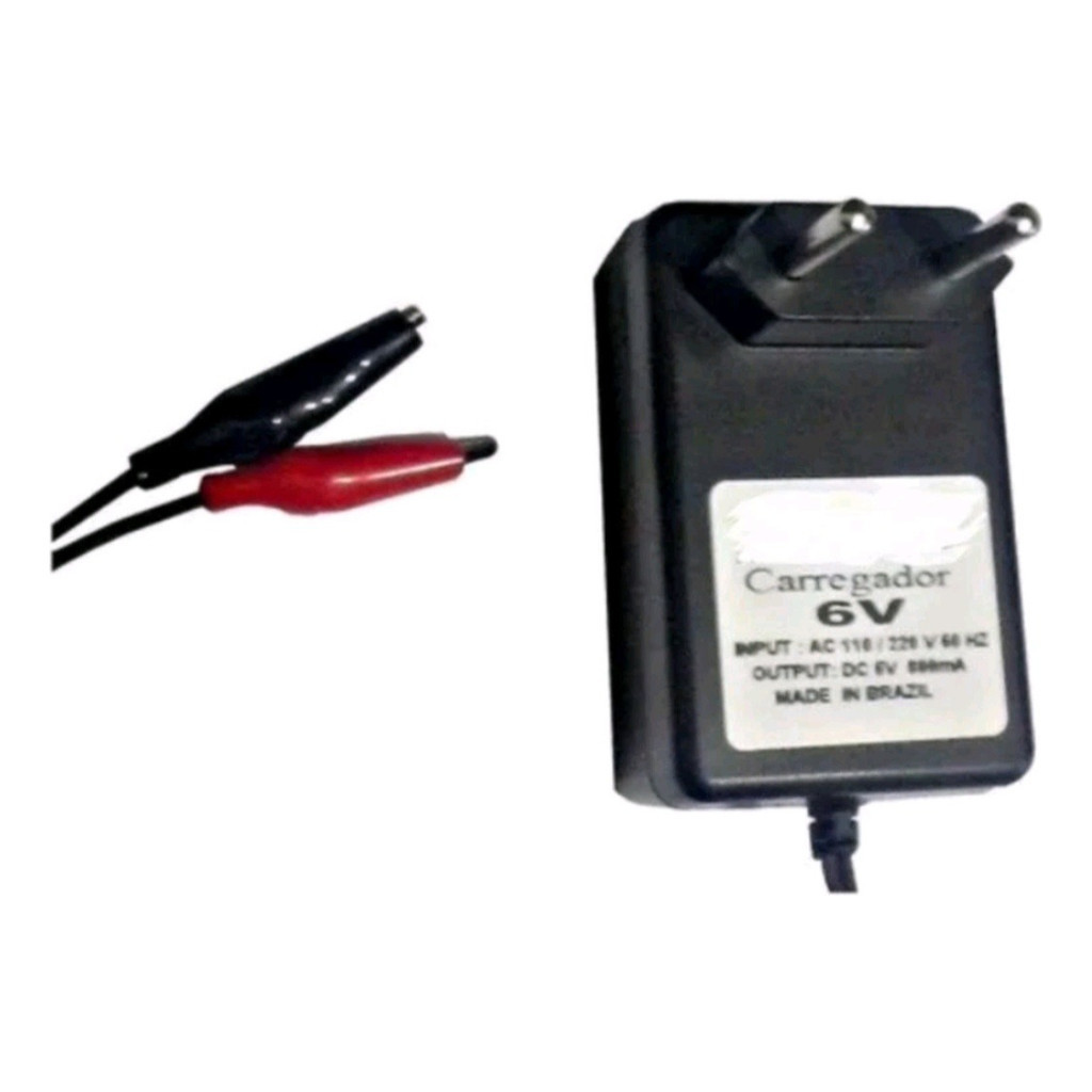 Fonte Carregador 6V 800ma Para Mini Carro Bandeirante, Biemme, Magic Toys c/ Garrinhas Bivoltt N.
