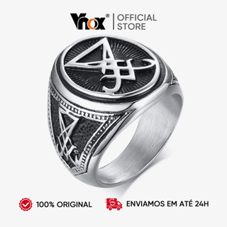 Anel de aço inoxidável masculino selado Lúcifer selado satanás Velcro símbolo joias saco de presente em Oferta na Shopee