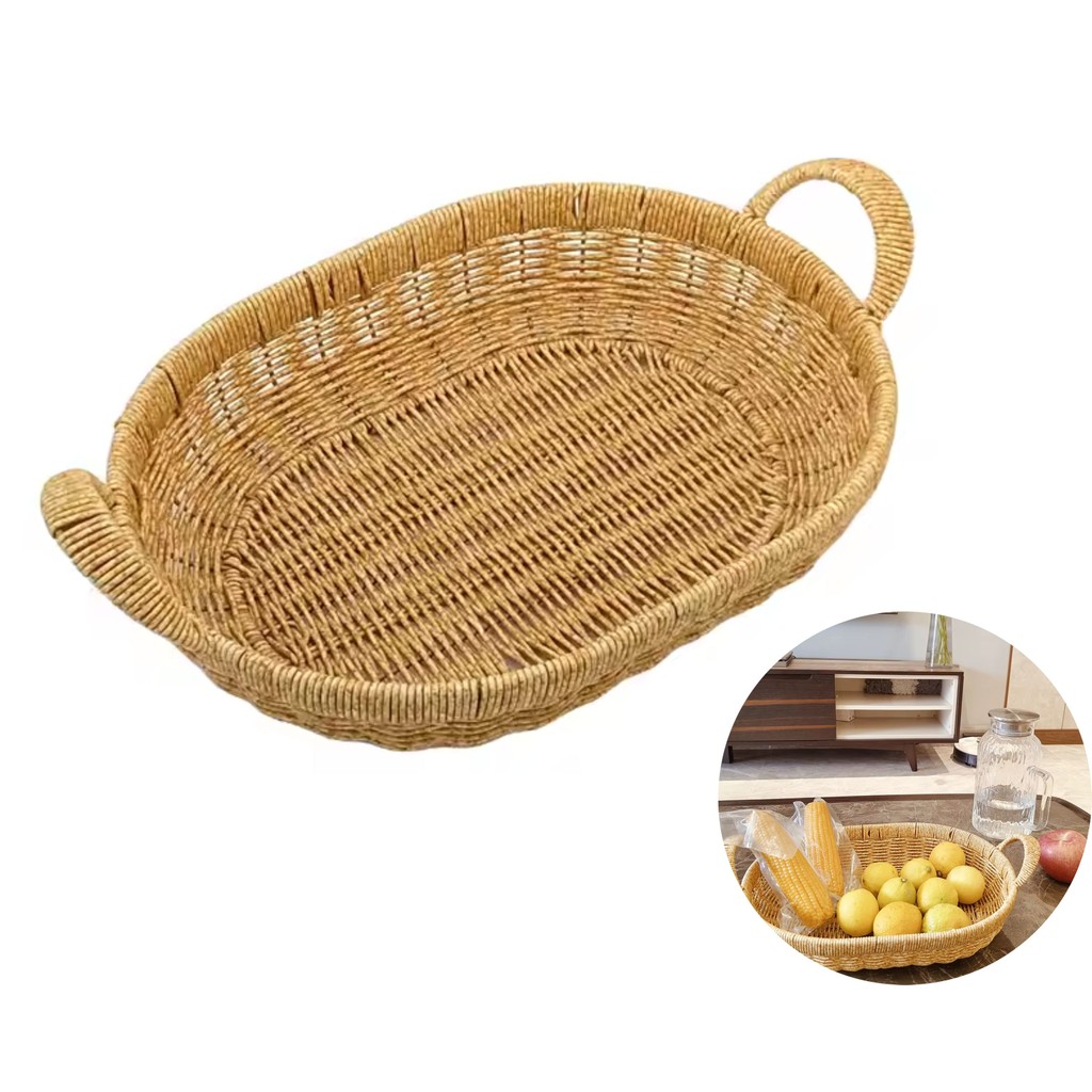 Cesta De Pão Fruteira Artesanal Organizador Higienica Lavável Decorativa Cor Palha Médio