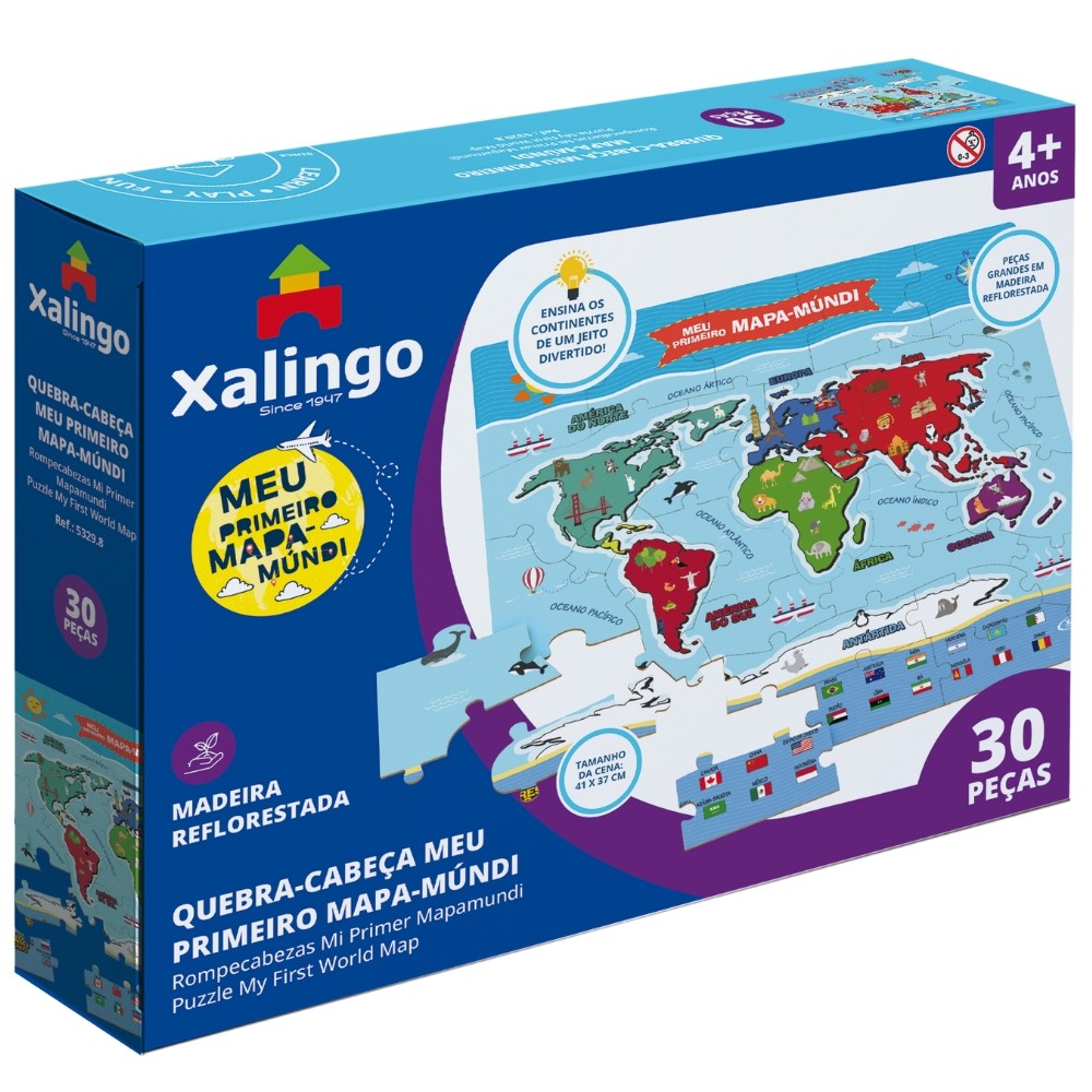 QUEBRA CABEÇA MEU PRIMEIRO MAPA MÚNDI 30 PEÇAS MADEIRA REFLORESTADA XALINGO PUZZLE PAÍS MUNDO JOGOS em Oferta na Shopee