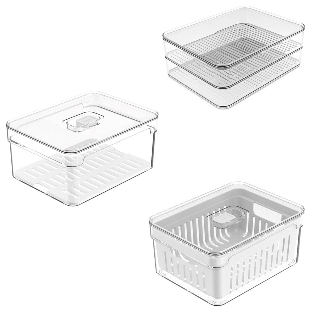 Kit 3 Organizador Porta Frios Mantimento Fruta Verdura Geladeira Clear Fresh Ou