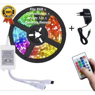 Fita Led Rgb 3528 Rolo 5m Com Controle Economica.
