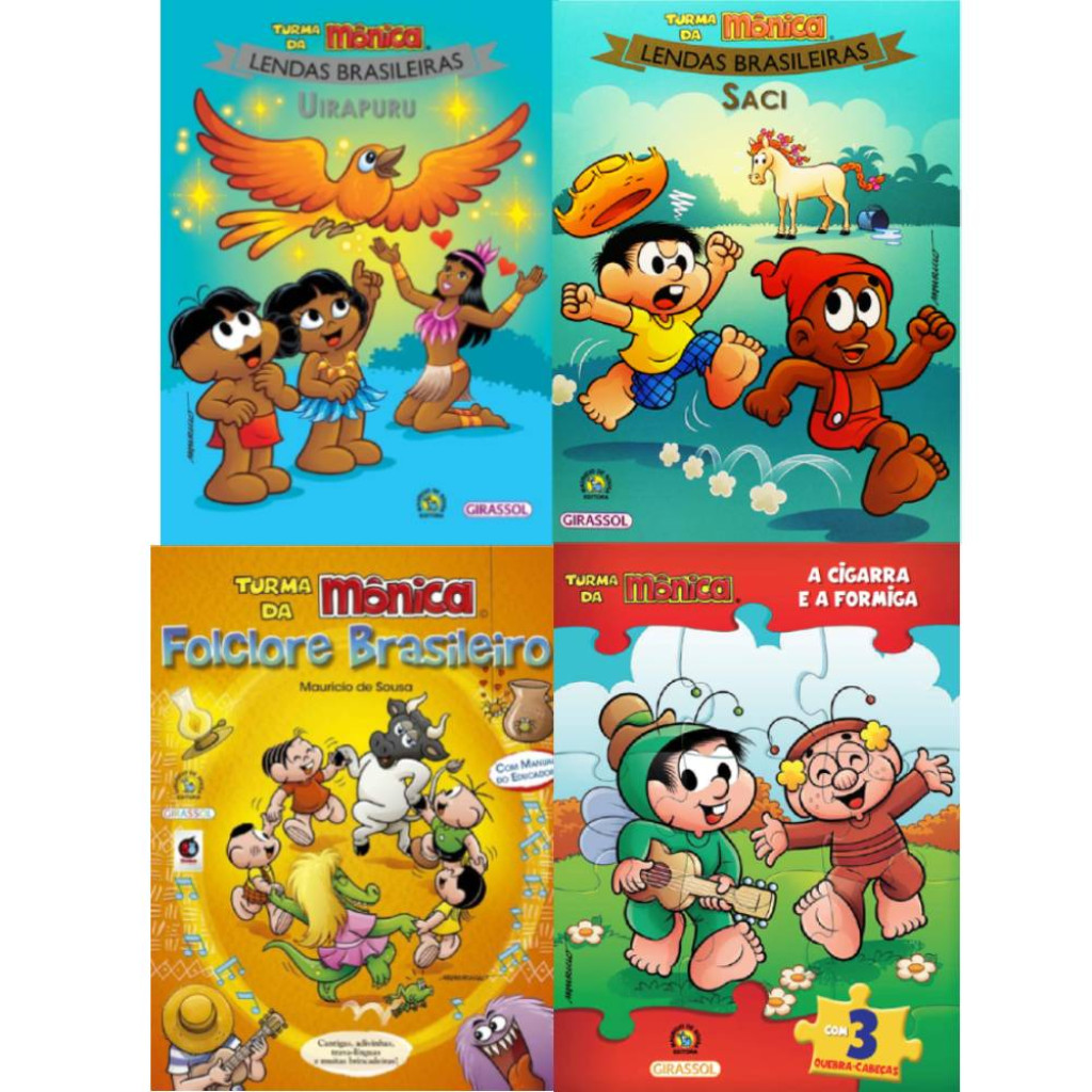 Turma da Mônica - 4 vol: Folclore Brasileiro, A Cigarra e a Formiga, Lendas Brasileiras Saci, Uirapuru