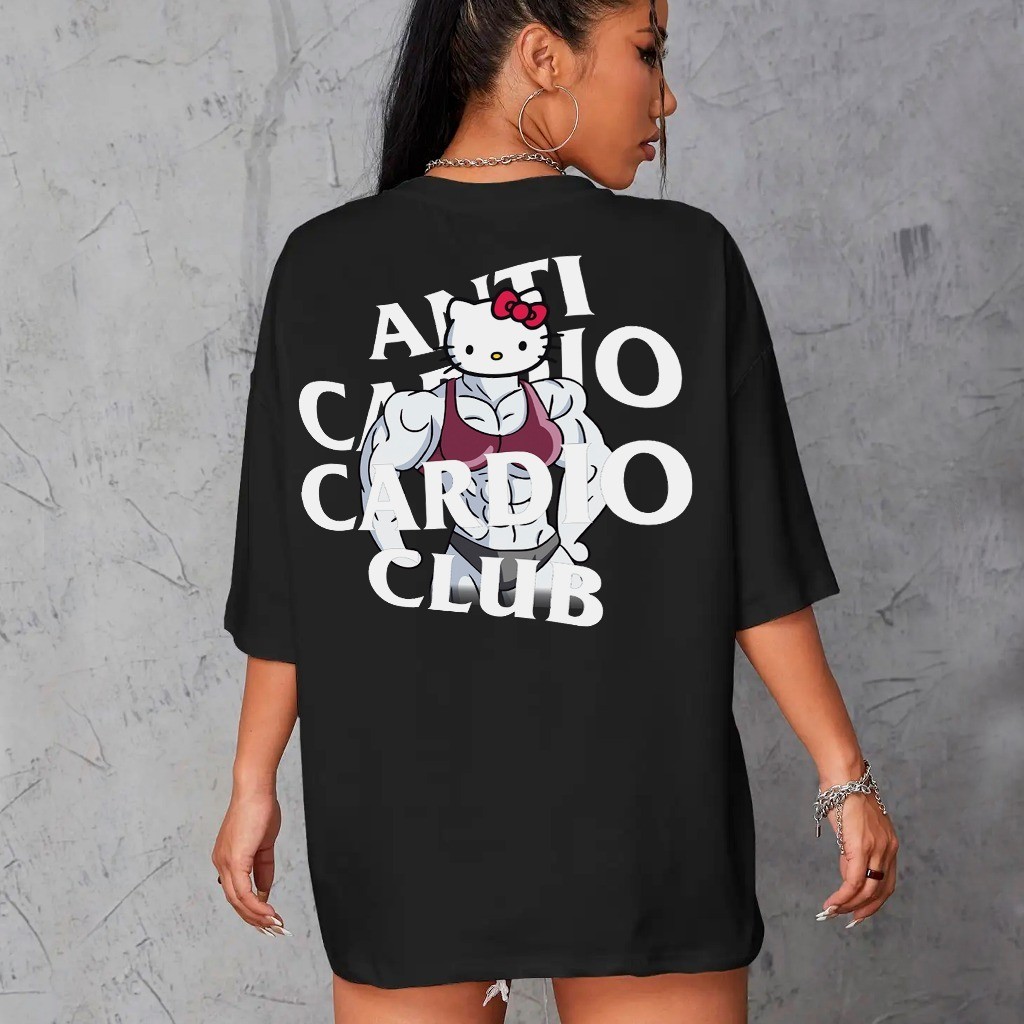 Camiseta Feminina Anti Cardio Club Academia 100% Algodão Blusa Oversized Caminhada