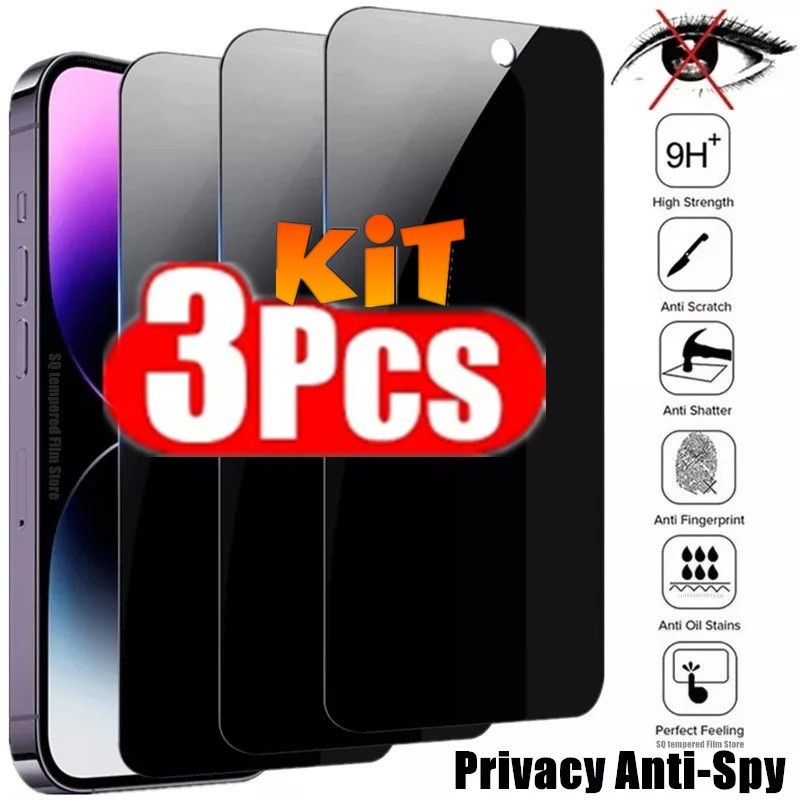Kit 3 Película Privacidade 3D Vidro Anti Spy Para Samsung Galaxy A05/A05s/A14/A15/A24/A25/A34/A54