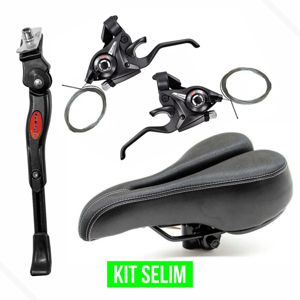 Kit Banco Selim MTB Vazado GTS + Passador Alavanca Rapid Fire 21V 3x7v GTS + Descanso Lateral 29 GTS