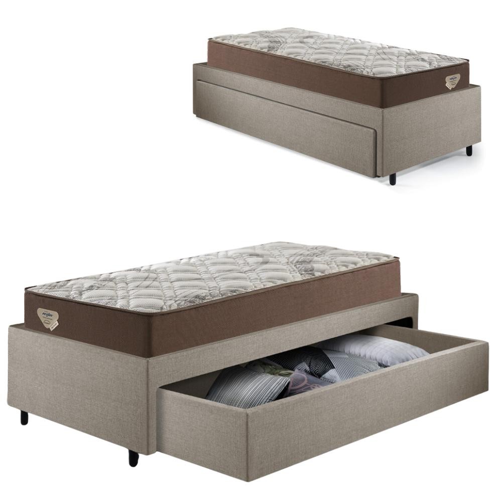 Cama Box Solteirão Sapateira Linho Bege e Colchão Relax Adorabile Ecoflex 96x203