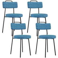 Kit 04 Cadeiras Decorativa Estofada Para Sala De Jantar Barcelona L02 Linho Azul - Lyam Decor