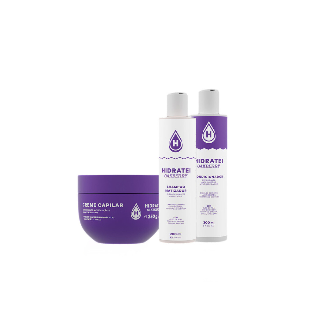 Kit Matizador OAKBERRY Hidratei: Shampoo Matizador + Condicionador + Creme Antiamarelado