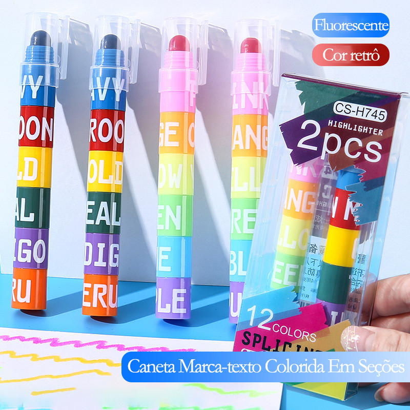 6 Cores Marca-texto Caneta Conectável Seções Carimbo Roller Colorido Papelaria/Papelaria F...